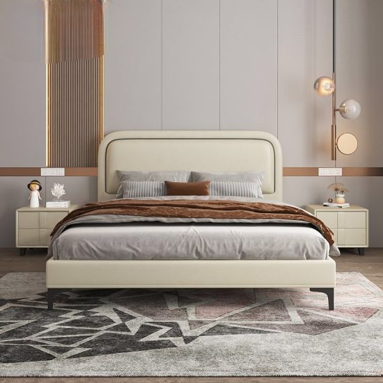 Modern Full Size Faux Leather Upholstered Platform Bed Frame with Soft Headboard 135cm x 200cm