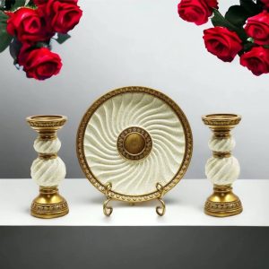 Sophisticated Decorative Plate and Candle Holders Set